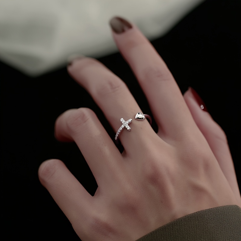 Cross-Shaped Heart Adjustable Open Finger Jewelry, Elegant Gift